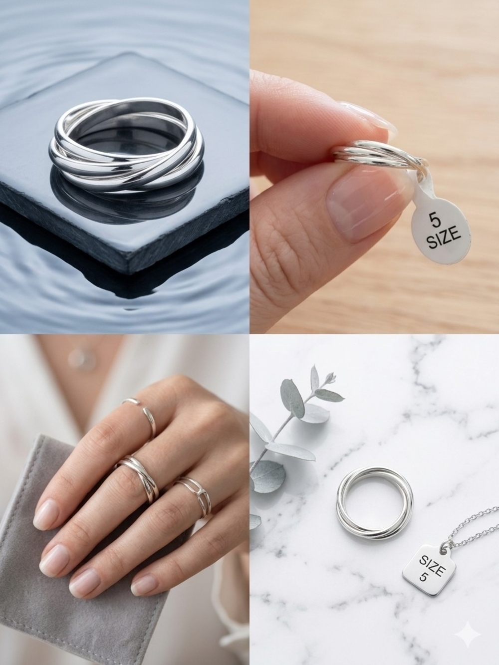 Classic Interwoven Triple Band Ring - Sterling Silver (Size 5)